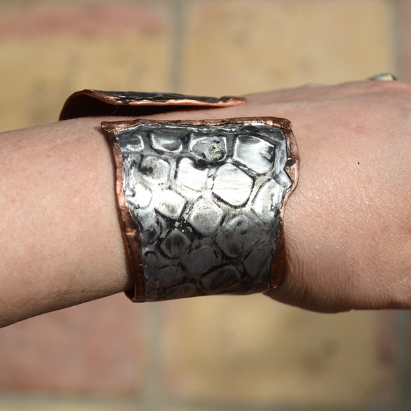 Brutalist Silver Solid Copper Cuff Bracelet Snake - Picture 2 of 7